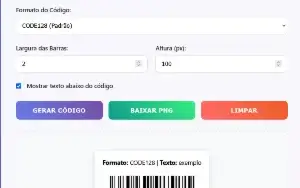 Gerador de Código de Barras (CODE128, EAN13, EAN8, UP