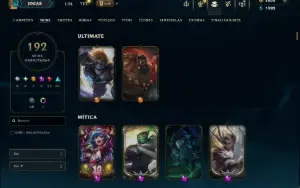 Unranked com 120 Champs e 192 Skins +2 Prestigios +2800 RP