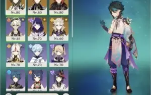 Xiao, Zhongli, albedo, raiden, diluc, falcão, espinha e oraç