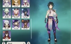 Xiao, Zhongli, albedo, raiden, diluc, falcão, espinha e oraç