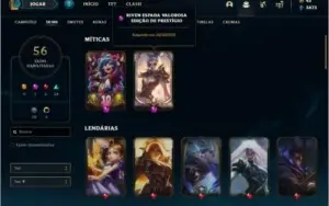 Conta prata 4 MAIN TOP com 56 skins e 76 champs