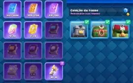 Clash Royale CV 52, 7k+ troféus, 73 ilustrações, 72 estampas
