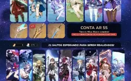 Conta MiHoYo AR55 c/ cinco personagens 5⭐ e quatro armas 5⭐