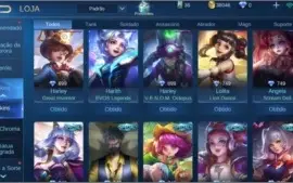 conta mobile legends, 35 heróis e 56 skins - rank mestre II