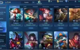 conta mobile legends, 35 heróis e 56 skins - rank mestre II