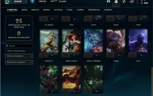 Conta Platina 4 com 28 Champs e 5 Skins + 4 Fragmentos