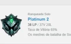 conta lol platina 2 65% ganhando 23/24 pdl por partida