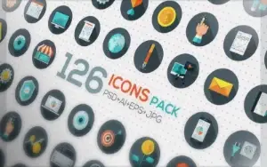 126 Flat Designed Icons PSD e AI