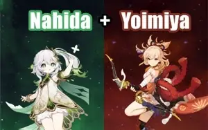 Conta Genshin Impact AR 5 com Nahida e Yoimiya