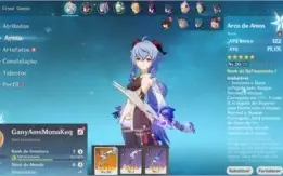 Conta Genshin Impact AR 7 com Ganyu, Amos, Mona, Keqing