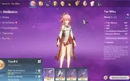 Contas Genshin Impact AR 5 e 7 com Yae Miko