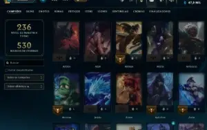 Esmeralda, 19 Skins, 47K EA, honra 4, Lvl 104, 128 campeões