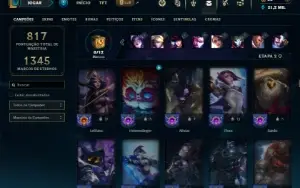 Esmeralda 2 com TODOS os champs e 349 Skins ( Nivel 587 )