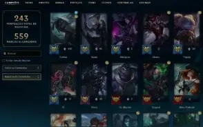 Unranked com 120 Champs e 66 Skins + 1 Prestigio da Senna