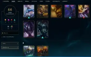 Unranked com 120 Champs e 66 Skins + 1 Prestigio da Senna