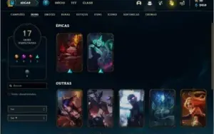 Conta unranked com 17 skins e 118 champs