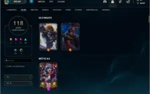 Conta unranked com 118 skins e 147 champs