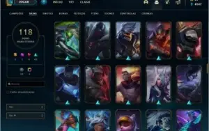 Conta unranked com 118 skins e 147 champs