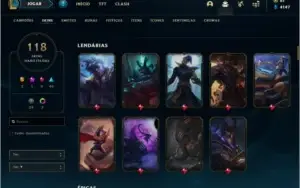 Conta unranked com 118 skins e 147 champs