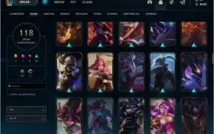 Conta unranked com 118 skins e 147 champs