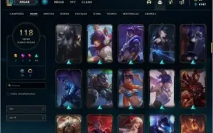 Conta unranked com 118 skins e 147 champs
