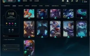 Conta unranked com 118 skins e 147 champs