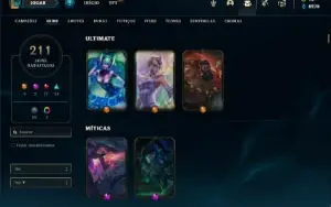 Conta prata 4 com 150 Champs e 210 Skins + 1000 RP- MAIN TOP