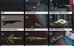Contra Warframe M13, 900 PLAT, 7 Warframe primes, Syandanas