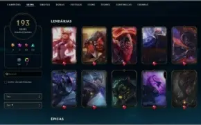 CONTA PLATINA, 193 SKINS, QUASE TODOS CAMPEÕES