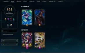 CONTA PLATINA, 193 SKINS, QUASE TODOS CAMPEÕES