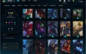 Conta prata 1 com 100 skins e 115 champs