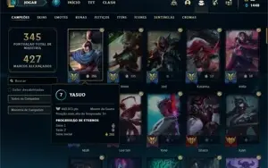 Conta ouro 4 com 100 Champs e 59 Skins + 400k de Yasuo