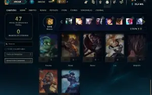 Mestre com 30 Champs e 2 Skins + 17 Fragmentos
