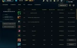 Mestre com 30 Champs e 2 Skins + 17 Fragmentos