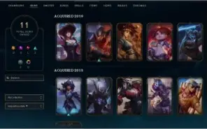 lol 48 campeões  11 skins 2 lendarias ouros8 yasuo emissario