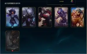 lol 48 campeões  11 skins 2 lendarias ouros8 yasuo emissario