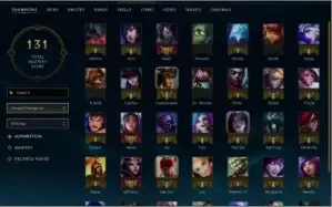 lol 48 campeões  11 skins 2 lendarias ouros8 yasuo emissario