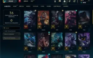 Mestre com 40 Champs e 1 Skin + 11 Fragmentos + 39 PDL