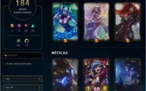Conta com 184 skins (3 ultimates, 3 míticas, 13 lendárias)
