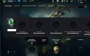 Unranked com 40 champs e 8 Skins + 7 Fragmentos de Skins
