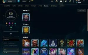 Unranked com 40 champs e 8 Skins + 7 Fragmentos de Skins