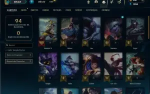 Unranked com 40 champs e 8 Skins + 7 Fragmentos de Skins