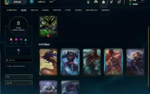 Unranked com 40 champs e 8 Skins + 7 Fragmentos de Skins