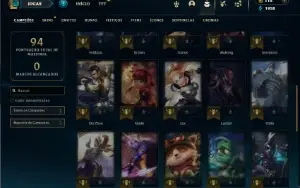 Unranked com 40 champs e 8 Skins + 7 Fragmentos de Skins