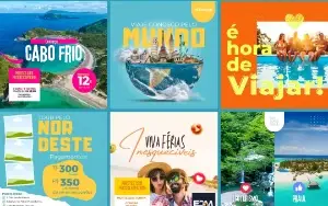 Pack Artes Canva Agência de Viagens 50 Templates Editáveis