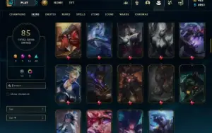 Unranked com 90 Champs e 85 Skins