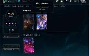 Conta Platina 4 com TODOS os champs e 239 Skins + 1 RARA