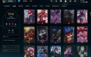 Ouro 3 com TODOS os champs e 356 Skins + 7 Prestigios
