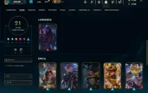 Platina 1 com 80 Champs e 21 Skins