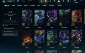 Unranked com 35 Champs e 1 Skin + 4 Fragmentos